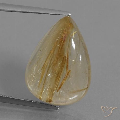 12.39ct 天然 非常に薄いゴールデンブラウン ルチルクォーツ, 洋梨の形, 透明