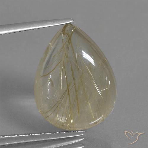 11.83ct 天然 非常に薄いゴールデンブラウン ルチルクォーツ, 洋梨の形, 透明