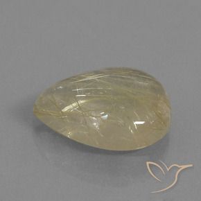 11.83カラットの天然非常に薄いゴールデンブラウンルチルクォーツ、洋梨の形、透明