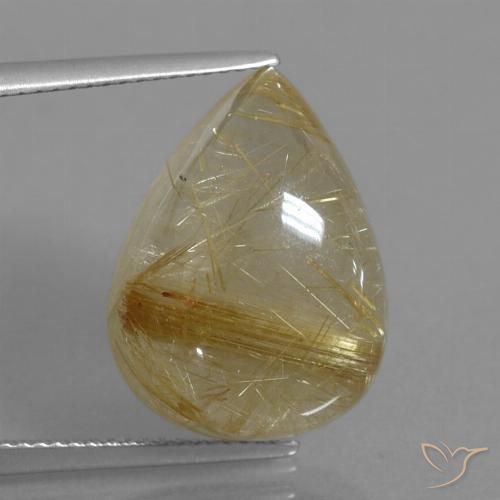 16.60ct 天然 非常に薄いゴールデンブラウン ルチルクォーツ, 洋梨の形, 透明