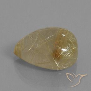 16.60カラットの天然非常に薄いゴールデンブラウンルチルクォーツ、洋梨の形、透明