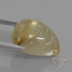 16.60カラットの天然非常に薄いゴールデンブラウンルチルクォーツ、洋梨の形、透明