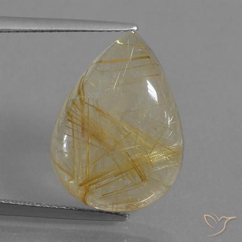 10.98ct 天然 非常に薄いゴールデンブラウン ルチルクォーツ, 洋梨の形, 透明