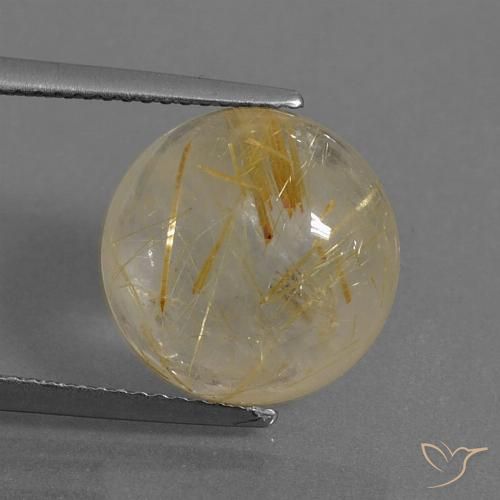 7.79ct 天然 ミディアムゴールド ルチルクォーツ, ラウンド, 透明