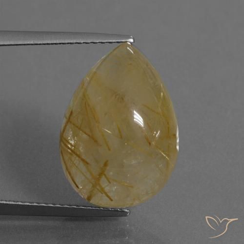 13.43ct 天然 非常に薄いゴールデンブラウン ルチルクォーツ, 洋梨の形, 透明