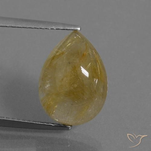 7.53ct 天然 ウォームイエロー ルチルクォーツ, 洋梨の形, 半透明