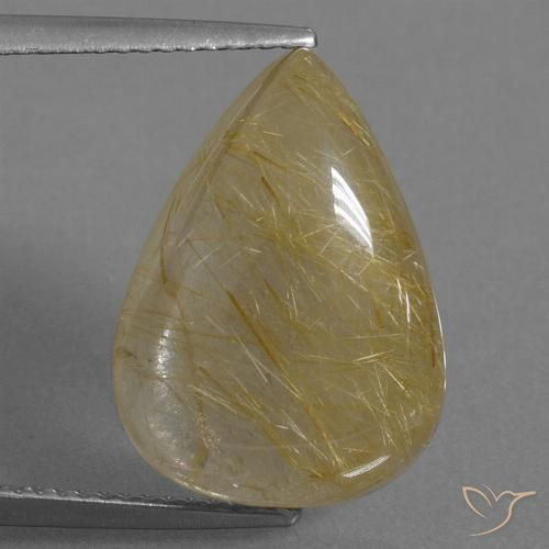 10.92ct 天然 非常に薄いゴールデンブラウン ルチルクォーツ, 洋梨の形, 透明