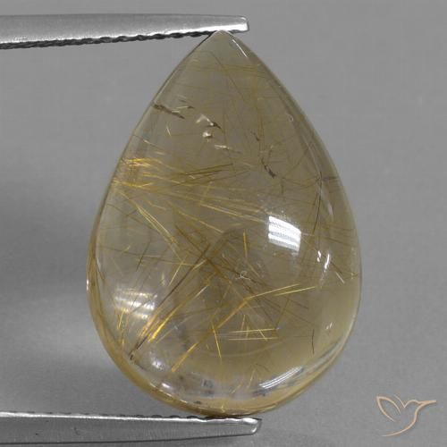 12.87ct 天然 非常に薄いゴールデンブラウン ルチルクォーツ, 洋梨の形, 透明
