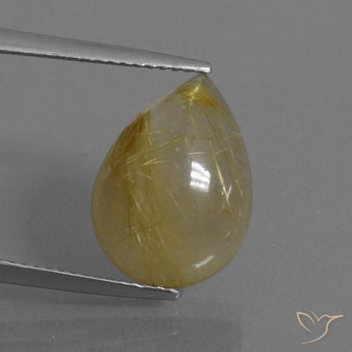 7.25ct 天然 ウォームイエロー ルチルクォーツ, 洋梨の形, 半透明