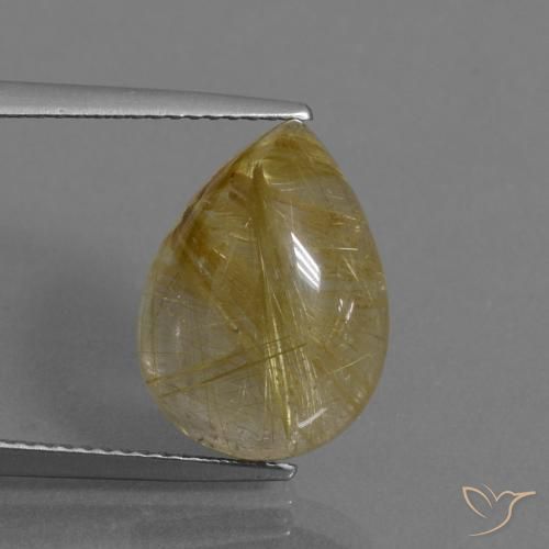 7.54ct 天然 非常に薄いゴールデンブラウン ルチルクォーツ, 洋梨の形, 透明
