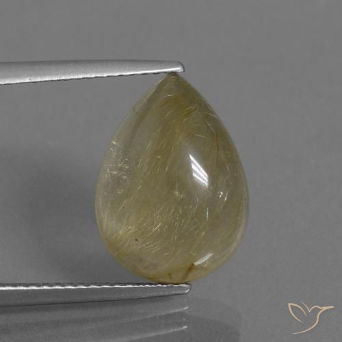 7.41ct 天然 非常に薄いゴールデンブラウン ルチルクォーツ, 洋梨の形, 透明