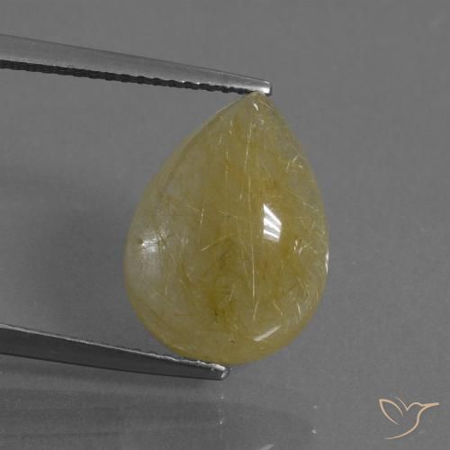 6.72ct 天然 ミディアムゴールド ルチルクォーツ, 洋梨の形, 半透明