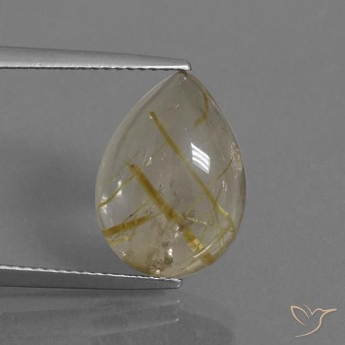 6.86ct 天然 非常に薄いゴールデンブラウン ルチルクォーツ, 洋梨の形, 透明