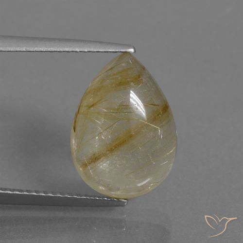 6.12ct 天然 非常に薄いゴールデンブラウン ルチルクォーツ, 洋梨の形, 透明