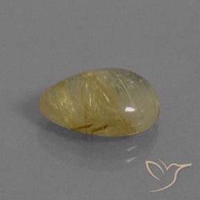 6.12カラットの天然非常に薄いゴールデンブラウンルチルクォーツ、洋梨の形、透明