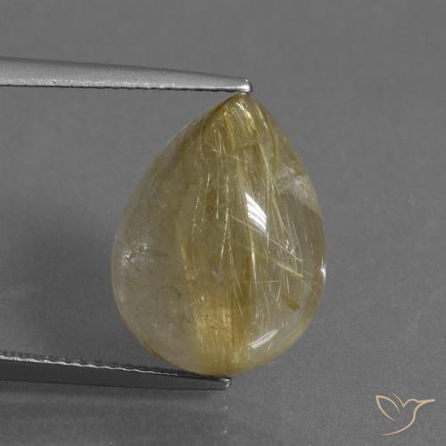 9.50ct 天然 非常に薄いゴールデンブラウン ルチルクォーツ, 洋梨の形, 透明