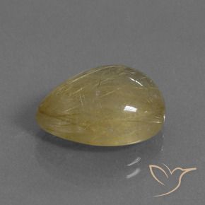 9.50カラットの天然非常に薄いゴールデンブラウンルチルクォーツ、洋梨の形、透明