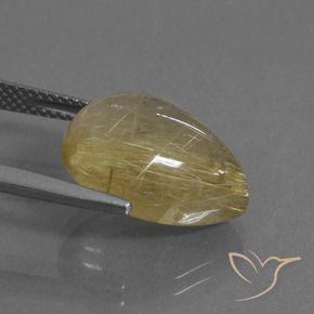 9.50カラットの天然非常に薄いゴールデンブラウンルチルクォーツ、洋梨の形、透明