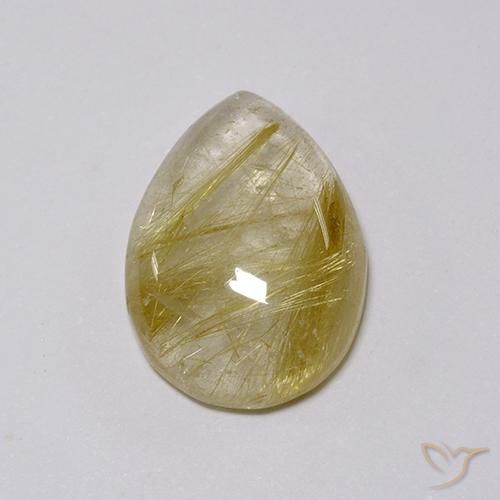 7.58ct 天然 非常に薄いゴールデンブラウン ルチルクォーツ, 洋梨の形, 透明