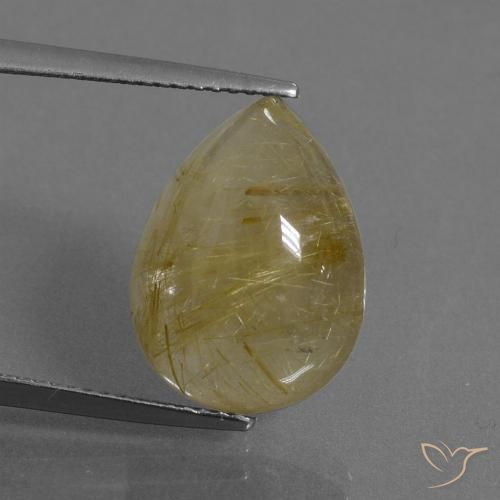 8.60ct 天然 非常に薄いゴールデンブラウン ルチルクォーツ, 洋梨の形, 半透明