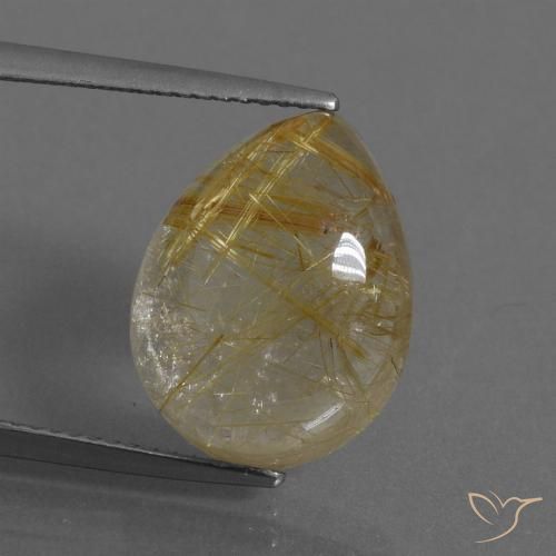11.11ct 天然 非常に薄いゴールデンブラウン ルチルクォーツ, 洋梨の形, 透明