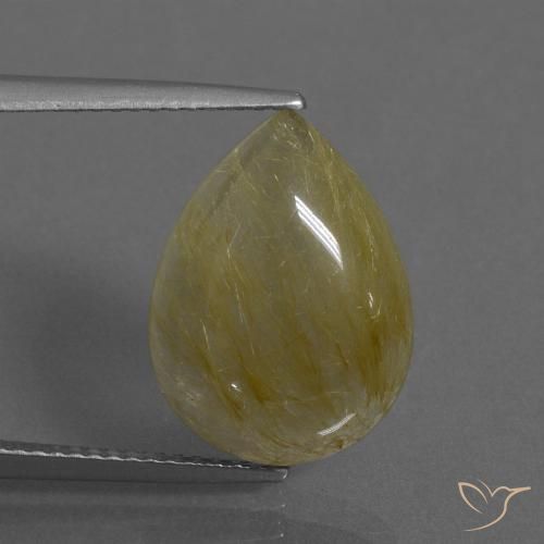 7.62ct 天然 ミディアムイエロー ルチルクォーツ, 洋梨の形, 透明
