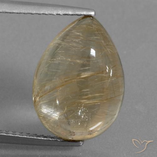 7.59ct 天然 非常に薄いゴールデンブラウン ルチルクォーツ, 洋梨の形, 透明