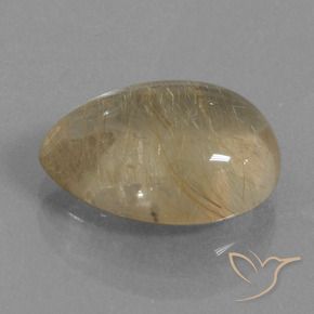 7.59カラットの天然非常に薄いゴールデンブラウンルチルクォーツ、洋梨の形、透明