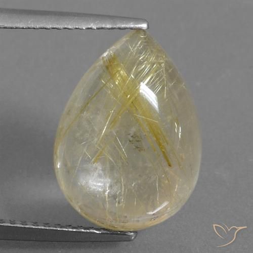 7.30ct 天然 薄いイエロー ルチルクォーツ, 洋梨の形, 透明