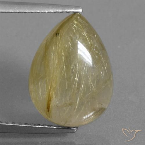 7.30ct 天然 ミディアムイエロー ルチルクォーツ, 洋梨の形, 透明