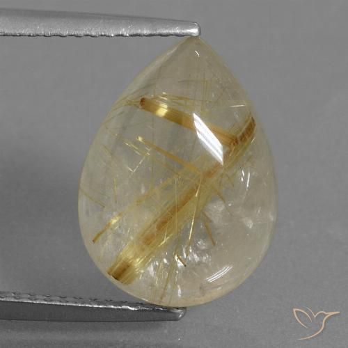 7.32ct 天然 ウォームイエロー ルチルクォーツ, 洋梨の形, 透明