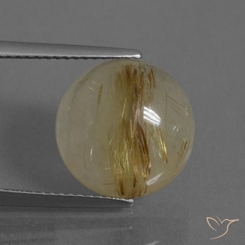 7.12ct 天然 非常に薄いゴールデンブラウン ルチルクォーツ, ラウンド, 半透明