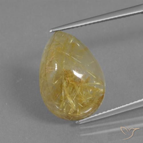 12.62ct 天然 ウォームイエロー ルチルクォーツ, 洋梨の形, 半透明