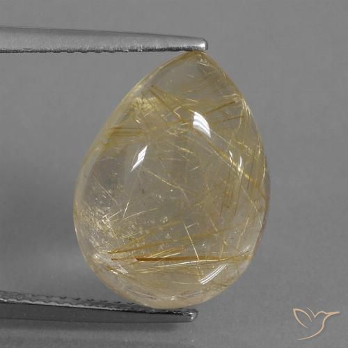 9.18ct 天然 非常に薄いゴールデンブラウン ルチルクォーツ, 洋梨の形, 透明