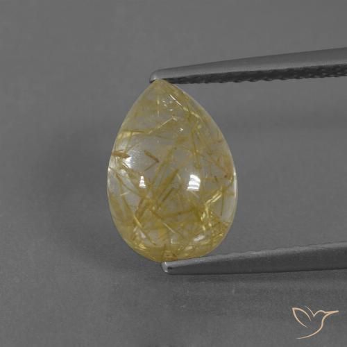 2.94ct 天然 ウォームイエロー ルチルクォーツ, 洋梨の形, 透明