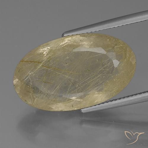 21.51カラットの天然ライトイエロールチルクォーツ（24.5×14.5 mm・オーバルカット）