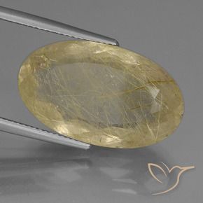 21.51カラットの天然ライトイエロールチルクォーツ（24.5×14.5 mm・オーバルカット）