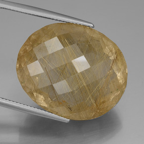 50.97カラットの天然非常に薄いゴールデンブラウンルチルクォーツ（25.8×21 mm・オーバルカット）
