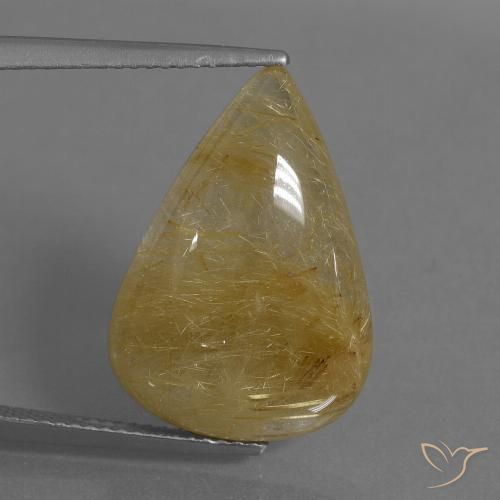 14.48ct 天然 ミディアムイエロー ルチルクォーツ, 洋梨の形, 半透明