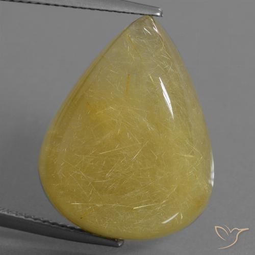 24.90ct 天然 ライトイエロー ルチルクォーツ, 洋梨の形, 半透明