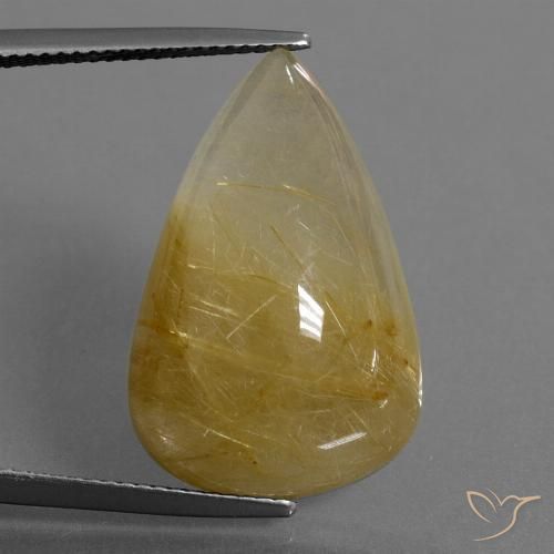 22.73ct 天然 アーシーイエロー ルチルクォーツ, 洋梨の形, 半透明