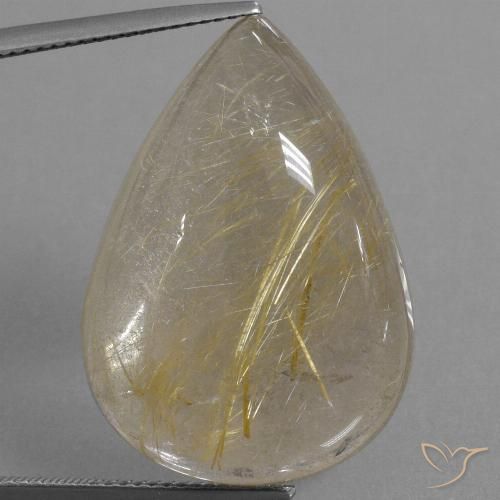 34.22ct 天然 ウォームイエロー ルチルクォーツ, 洋梨の形, 透明