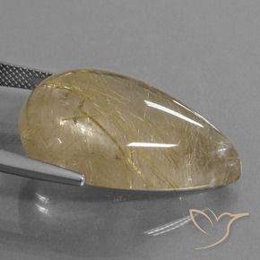 34.22カラットの天然ウォームイエロールチルクォーツ、洋梨の形、透明