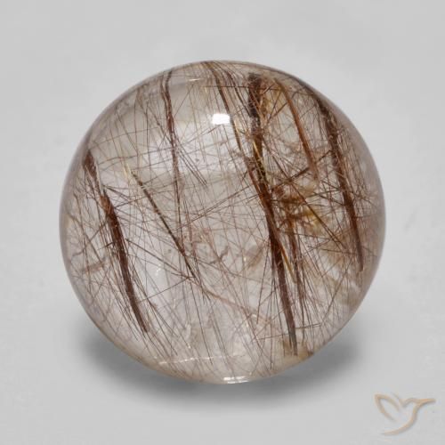 5.01ct 天然 黒で茶色 ルチルクォーツ, ラウンド, 透明