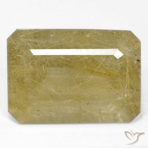 34.58ct 天然 薄いゴールド ルチルクォーツ, エメラルドカット, 透明