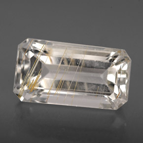 8.79カラットの天然ゴールデンルチルトパーズ（14.9×8.2 mm・エメラルドカット）