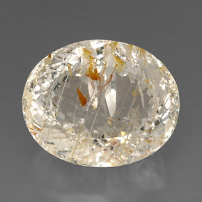 24.30カラットの天然ゴールデンルチルトパーズ（18.4×14.9 mm・透明）