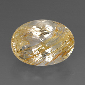 22.60カラットの天然ゴールデンルチルトパーズ（19.3×13.9 mm・透明）