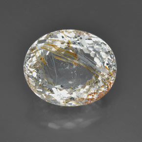 36.85カラットの天然ゴールデンルチルトパーズ（21.2×17.5 mm・透明）