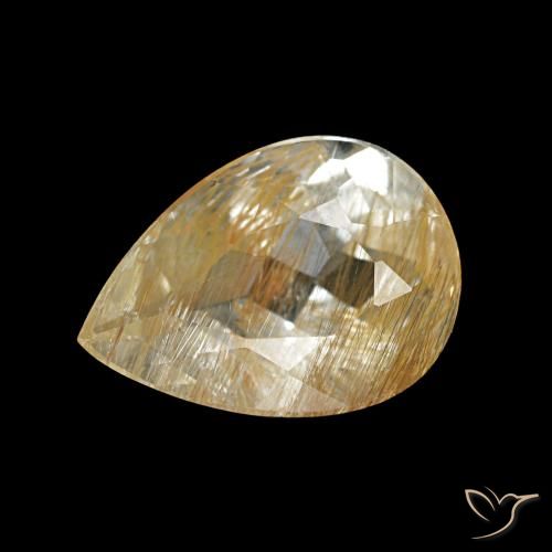 1.68ct 非常に薄いゴールデンブラウン ルチルトパーズ, 洋梨の形, 透明